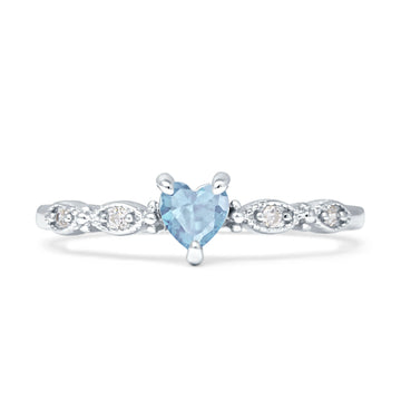 Heart Leaf Vintage Promise Ring Aquamarine CZ Solid 925 Sterling Silver Wholesale